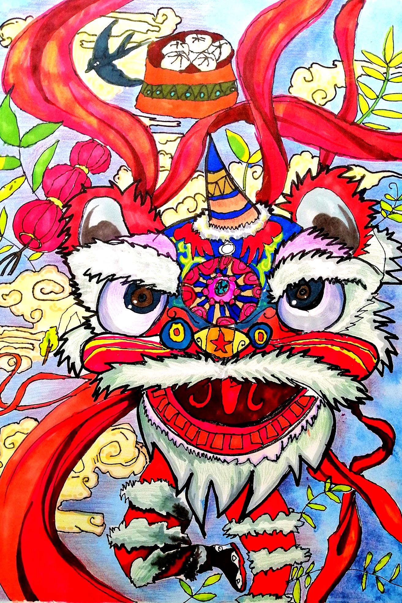 不同元素的创意组合,展示了成长在新中国,新时代下的儿童的天真浪漫和