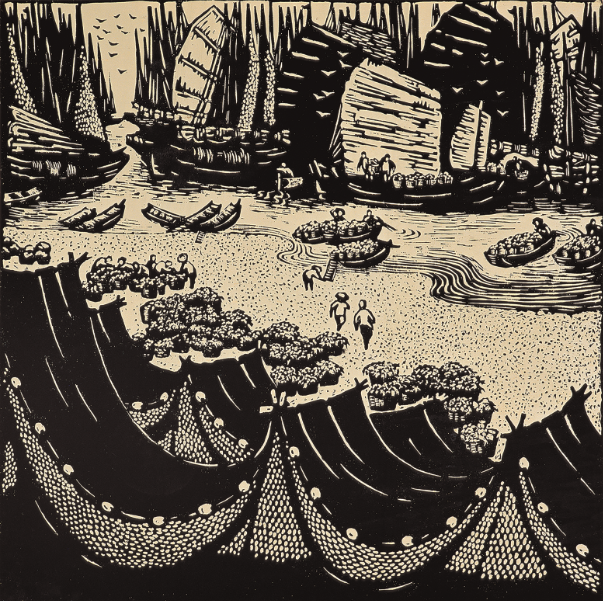 渔歌 张荣泰 34×39 黑白 1980  塘沽.png