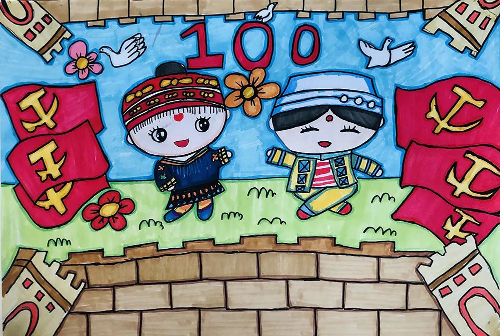庆祝党100周年绘画作品,党100周年绘画作品 《喜迎建党100周年》